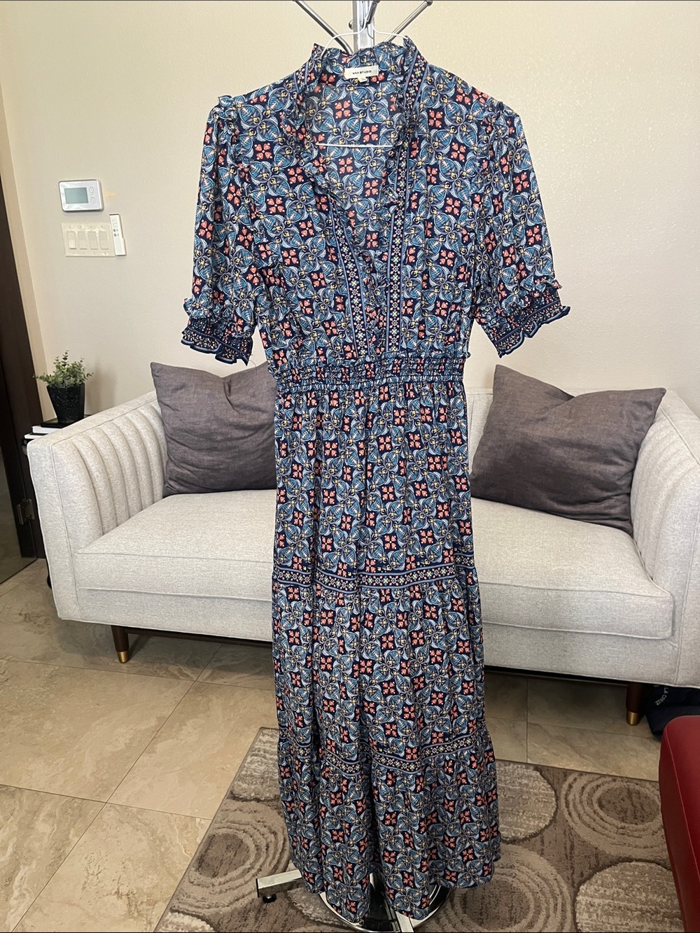 Max Studio Navy Floral Pattern Maxi Dress